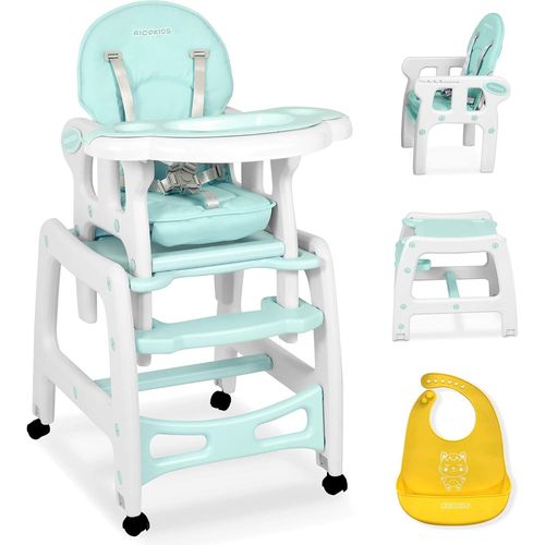 Ytseazn-Sinco Chaise Haute Pour Enfant-Chaise Haute Multifonction 5 En 1-Table+Chaise Bébé Réglable-Fonction Bascule-3 Positions D'inclinaison Du Dossier-Turquoise