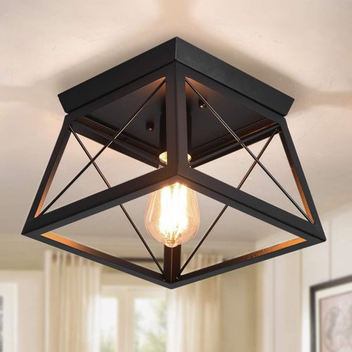 Ytseazn-Ganeed Farmhouse Plafonniers Encastrés,Cuisine Près Du Plafonnier,Luminaire Carré En Métal Noir En Cage Pour Entrée De Salle À Manger De Chambre À Coucher,E27