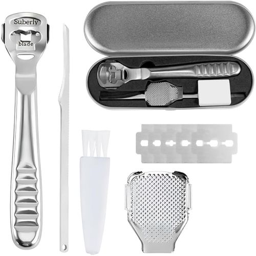 Ytseazn-Râpe À Pied,Professionnel Mortes En Lime Pour Pieds,Lime Pour Pieds Inoxydable Rasoir Pour Callosités Dur Coupe Cors Peaux Dures Et Mortes-Professionnel Pédicure Kit Outils Avec 10 Lames Argent 