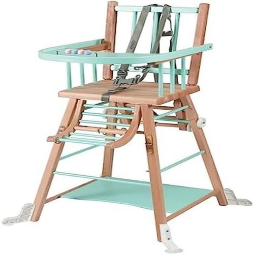 Ytseazn-Chaise Haute Bébé Traditionnelle Transformable Barreaux Sans Tablette Amovible Marcel,Bicolore Vert Menthe Et Naturel