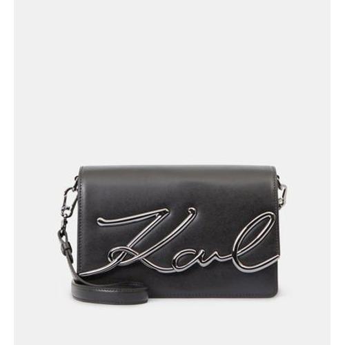 Karl Lagerfeld - Sac besace medium Signature cuir - Noir