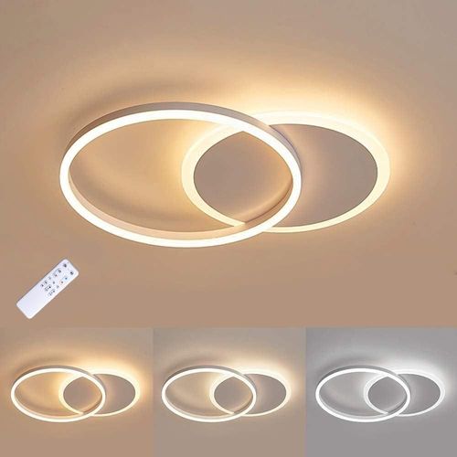 Ytseazn-Plafonnier Led Dimmable 3000k-6000k,Lustre 36w 3600lm,Lampe Plafond En Aluminium Avec Télécommande,Design 2 Anneaux 55 * 40 * 6cm