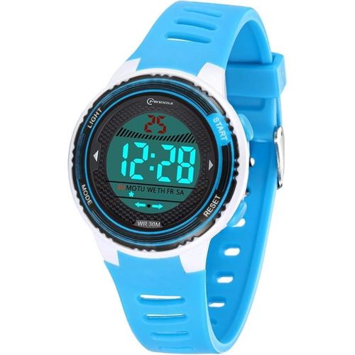 Ytseazn-Montre Enfant Garcon Fille Ado,Montre Digitale Enfant Extérieur Sport Etanche Avec Alarme Minuteur Lumière Led,Pour Enfants 4-15 Ans(Bleu Clair)