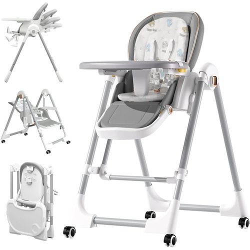 Ytseazn-Chaise Haute,Chaise Haute 3 En 1 Hauck Pour Bébés Et Jeunes Enfants¿Chaise Haute Pour Enfants Avec Siège Et Plateau Amovibles,4 Roues Verrouillables,Hauteur Et Dossier Réglables
