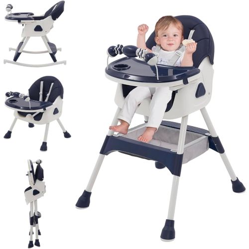 Ytseazn-3 En 1 Chaise Haute Bébé Evolutive Pliable Chaise Haute Transat Inclinable Enfant Chaise Reglable Hauteur Avec Roue Verrouillable Et Double Plateau,Porte-Jouets,De 6+ Mois,4 Angles Ajustables