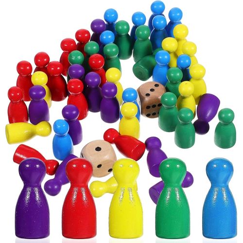 ytseazn-50 Pièces Pions Multicolore Pions En Bois Pièces Jeu Table Pions Jeu Table Avec 2 Dés Marqueurs Table Pièces D'Échecs Pour Jeux De Table