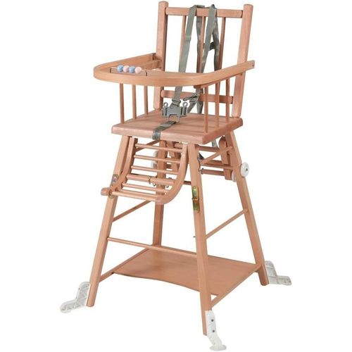 Ytseazn-Chaise Haute Bébé Traditionnelle Transformable Barreaux Sans Tablette Amovible Marcel,Bois Naturel Finition Vernis