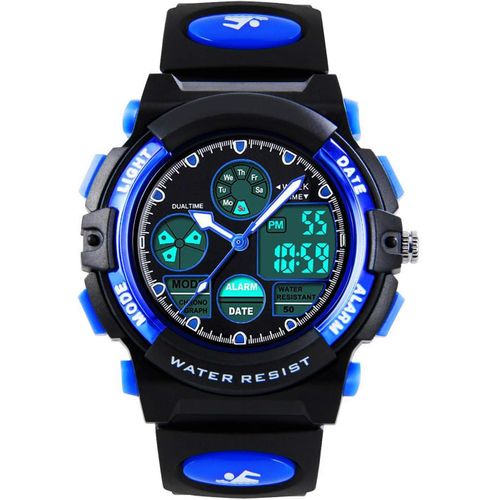 Ytseazn-Montre Digitale Analogique Pour Enfant Pour Le Sport Avec Alarme Lumière Led Étanchéité 5 Atm Bleu