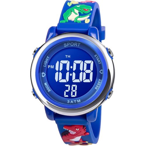 Ytseazn-Montre Enfant Étanche Numérique Sport-Conception De Dessin Animé 3d Digitale Led Avec Rétro Éclairage-Pour 3 À 11 Ans Fille Garçon-Dinosaure Bleu Foncé