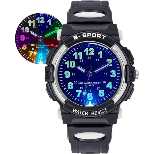 Ytseazn-Montre Enfant Garçons Et Filles,7 Lumières Colorées Montre Enfant Analogique Quartz,Étanche 30m,Adaptée Aux Enfants De 5 À 15 Ans