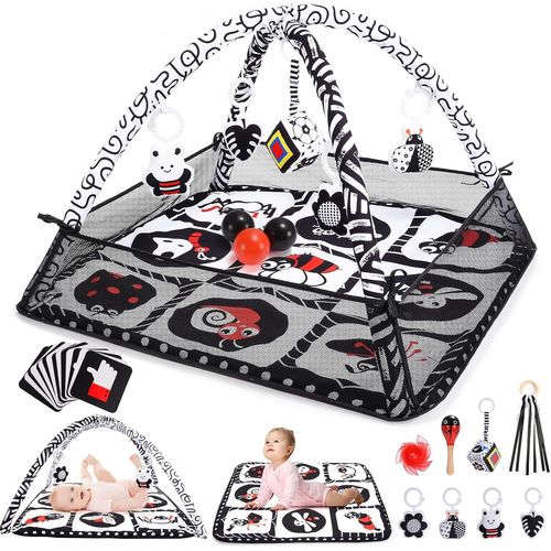 Ytseazn-Tapis D'eveil Bébé,10 In 1 Tapis Eveil Bebe 0-6 6-18 Mois,Tapis D'éveil Et De Jeux Avec 8+ Jouets Sensoriels Boules Cartes Visuelles Pour Le Temps Du Ventre,Dès La Naissance