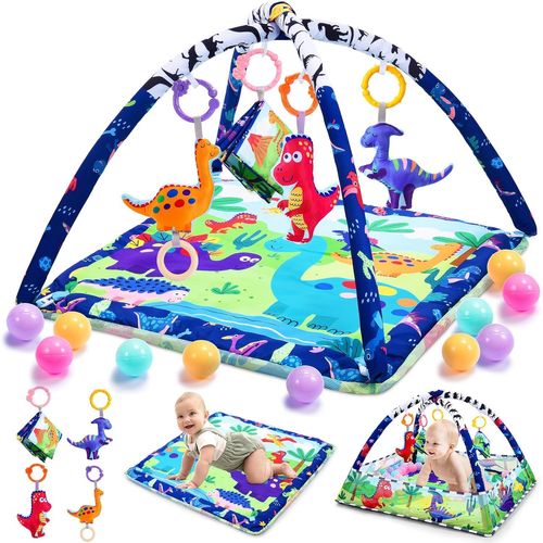 Ytseazn-Dinosaure Tapis D'eveil Bébé,Tapis Eveil Bebe 0-6 6-18 Mois,Tapis D'éveil Et De Jeux Avec Jouets Sensoriels Pour Bébé Balls Teether Pour Le Temps Du Ventre,Dès La Naissance