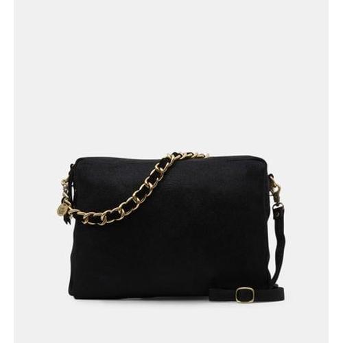 Mila Louise - Grand sac caméra Mama en cuir velours pailleté - Noir