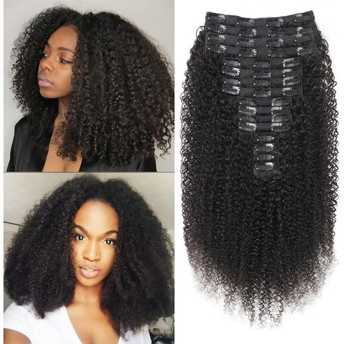 Letnerny-Kinky-Curly Clips Extension A Clip Cheveux Naturel 240g-16pcs Invisibles À Clip Human Hair Clips Ins Perruques Pour Femmes Noires Clip Extension Brazilian Virgin Cheveux 16"+18 