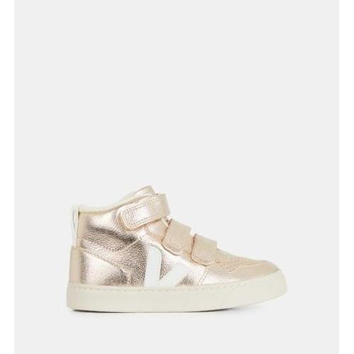 Veja - Baskets Montantes V-10 Cuir Brillant Chromefree - Doré - 29