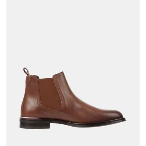 Tommy Hilfiger Boots Chelsea En Cuir Lisse Marron