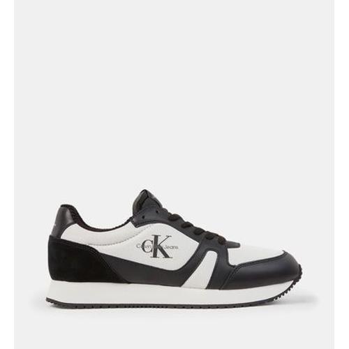 Calvin Klein Baskets Basses Retro Running Mesh Et Cuir Blanc