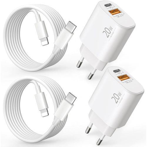 Chenquansarl-2-Port Rapide Chargeur Pour Iphone 14/13/12/11 Pro Plus Mini Se, Iphone Xs Xr X 8 7, Ipad, Airpods, Chargeur 20w Pr Usb C Et Usb A Pd Adaptateur Alimentation Avec 2m Type C To L Câble 4-