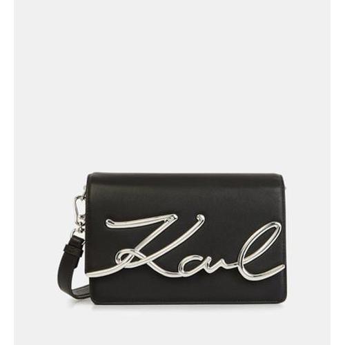 Karl Lagerfeld - Sac besace medium Signature cuir - Noir