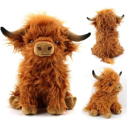 LETNERNY-Vache Peluche Marron Hochlandkuh Plush Vache Poupée Jouets Vache Animal Peluche Mignon Animal En Peluche Cadeaux Pour Amis Famille 25 Cm
