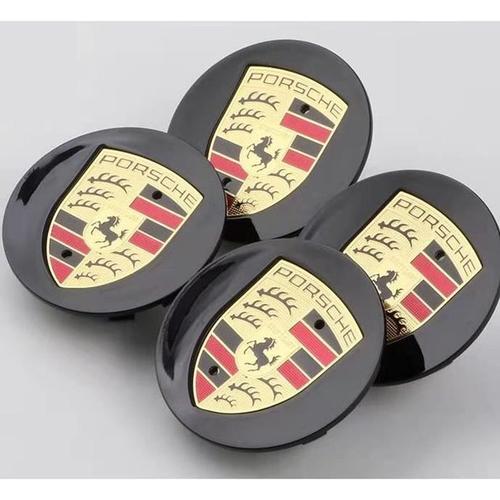 4 X Centre De Roue Cache Moyeu Porsche Noir Courbée 76mm Logo Couleur