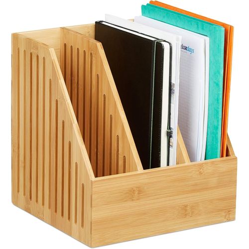 LETNERNY-Porte-Revues 3 Compartiments, Trieur Documents Bambou, Bureau Format A4 Journaux, 30 X 28 X 26,5 Cm, Nature
