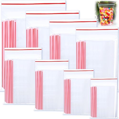 LETNERNY-800 Pièces Sachet Plastique Transparent, Sachets Plastiques Refermables, Sachets Zip Transparent, Zip Pochon Plastique Sacs À Fermeture, 8 Tailles, Pour Diy Artisanat, Bonbons