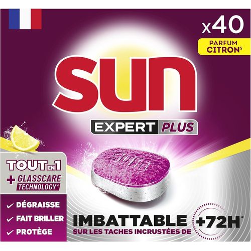 LETNERNY-Pastilles Lave-Vaisselle Tout En 1 Expert Plus - 40 Tablettes - Citron - Imbattable Sur Les Taches Incrustées De + De 72H - Fabriqué En France