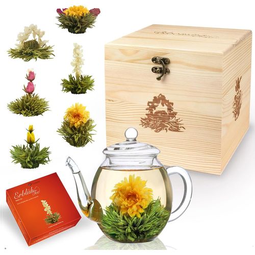 Letnerny-Coffret Cadeau De Thé En Fleurs Dans Une Boîte En Bois Avec 6 Différents Types De "Thé En Fleurs" | Thé Blanc