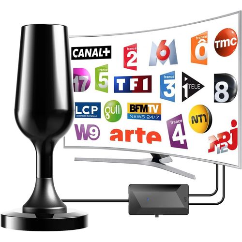 ChenQuanSarl-Antenne Tv Intérieure, Longue Portée De 200 Km ¿ Antenne Tv Numérique Hd Amplifiée Pr En Charge 4K 1080P Chaînes Locales ¿ Pour Smart Tv Hd Et Toutes Les Anciennes (Noir (Avec Amplificat