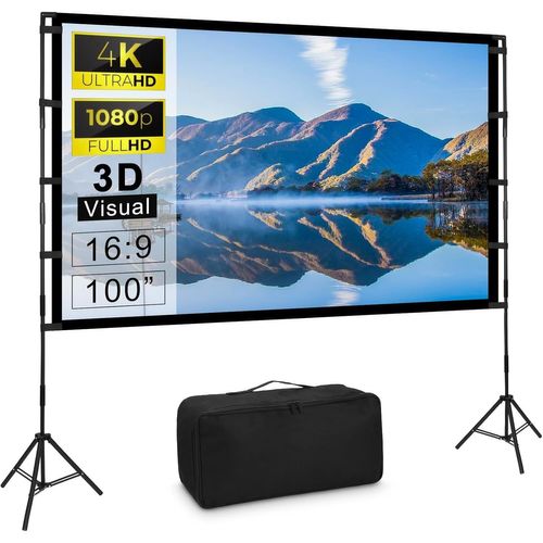 ChenQuanSarl-Ecran De Projection Avec Trépied 100 Pouces, Sans Plis Ecran Videoprojecteur Hd 16 9, Écran Projection Extérieur Avec Sac De Transport Pour Camping, Arrière-Cour, Cinéma Maison
