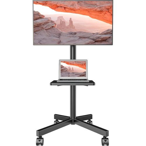 Chenquansarl-Support Tv Au Sol Meuble Tv Mobile Pour Télév Ur Plat Et Incurvé De 23 À 60 Pouces, Jusqu'à 40 Kg, Hauteur Réglable, Pivotant, Vesa . 400 X 400 Mm 2 Étagères