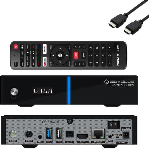 ChenQuanSarl-Gigablue Uhd Trio 4K Pro - 1Xdvb-S2X Ms + 1Xdvb-C/T2 Combo Receiver For Sat, Cable/T2 Signal, E2 Linux Tv Box, Media Playing, Pvr Function, 1200Mbps Wifi, Hdmi Cable