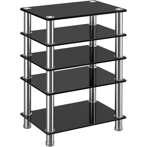 Chenquansarl-Meuble Hifi Console 5-Tier Audio Video Support Pour Boitier Tv Lecteur Dvdt Xbox Gaming Consoles Verre Trempé Noir Hf1002