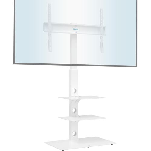 ChenQuanSarl-Montage Au Sol Support Tv Sur Pied Pour 30-70 Pouces Télév urs Incurvés Plats Led Oled Lcd Jusqu'À 40 Kg, Pivotant Hauteur Réglable Avec 2 Etagères, Vesa 600X400 Mm, Blanc