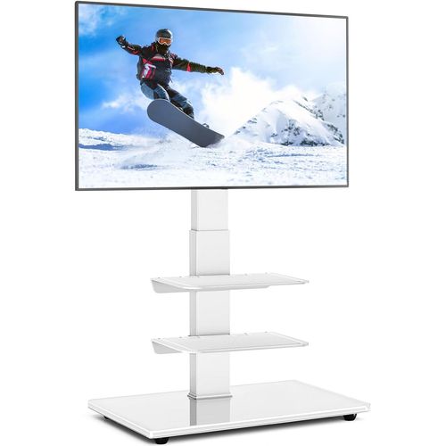 ChenQuanSarl-Universel Support Tv Sur Pied Pour 32-70 Pouces Télév urs Plats Led Oled Lcd, Pivotant Hauteur Réglable Jusqu'À 50 Kg Avec Piédestal En Verre Trempé, Vesa 400X400Mm, Blanc