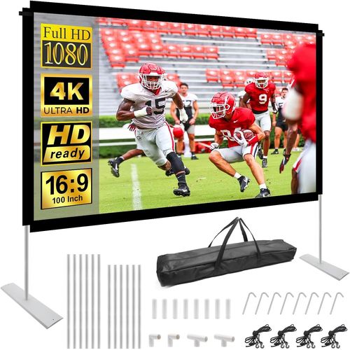 ChenQuanSarl-Ecran De Projection 100 Pouces Avec Support, Anti Lumiere Double Face 4K 16 9 Full Hd Toile Videoprojecteur Sol Lavable Anti-Plis Portable Pour Cinéma Maison Bureau Film Fête
