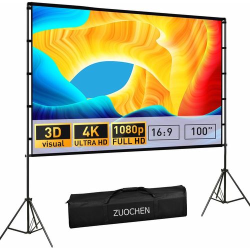 ChenQuanSarl-Ecran De Projection Avec Support, 100"" Ecran Videoprojecteur Hd 16 9 Sans Plis, Écran Projection Extérieur Avec Sac De Transport Pour Camping, Arrière-Cour, Cinéma Maison