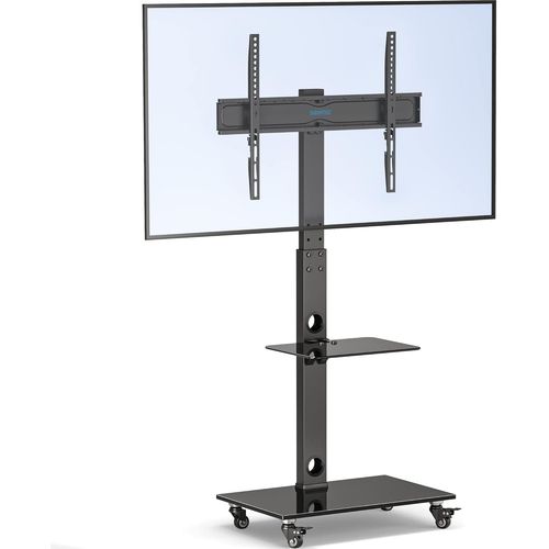 ChenQuanSarl-Support Tv Roulettes Support Tele Mobile Pour Télév urs Plasma/Lcd/Led De 30 À 70 Pouces Jusqu'À 40 Kg, 6 Réglages De Hauteur Avec Étagères En Verre Trempé À 2 Niveaux, Vesa 600X400 Mm