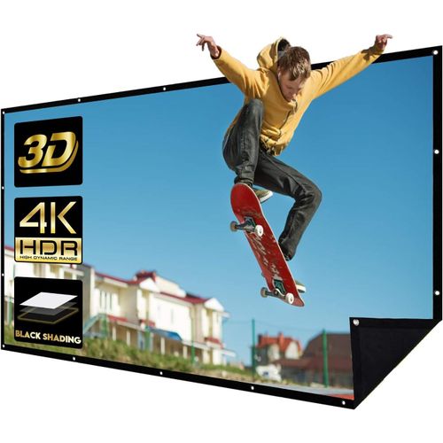 ChenQuanSarl-150 Pouces Écran De Projecteur En Polyester 16 9 Écran De Projecteur Frontale 4K 3D Et Dos Noir Pour L'École Cinéma Maison Cinéma Intérieur Extérieur Avec 20 Crochets 1 Corde 1 Sac Porta