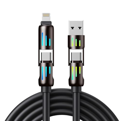 BAERTMY-4 En 1 Chargeur Multi Embout, 1.2M 240W Cable Usb C Vers Usb C Avec Lumière Led Rgb Cable Multi Chargeur Usb A/C Vers Lighting/Usb C Pour Iphone 16 15 14 13 Galaxy 24 Pour Huawei P70