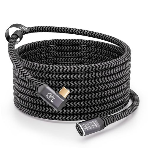 BAERTMY-Rallonge Usb C 3.2 Gen2,Rallonge Usb C 3M 20Gbps 100W/5A 4K@144Hz Rallonge Usb C Mâle Et Femelle Cable Usb C Compatible Avec Mackbook Galaxy S24 Iphone 16/15 Rallonge Usb C Coudé 3M
