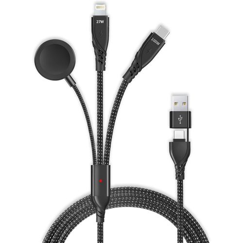 Baertmy-Câble De Charge Pour I-Watch Et 8-Pin, Usb A/C, 100w-Chargeur Multi 5 En 1-Usb A Ou Usb C (Type-C) Vers Usb-C/Sans Fil (I-Watch)/8-Pin Light-Ning Compatible Apple
