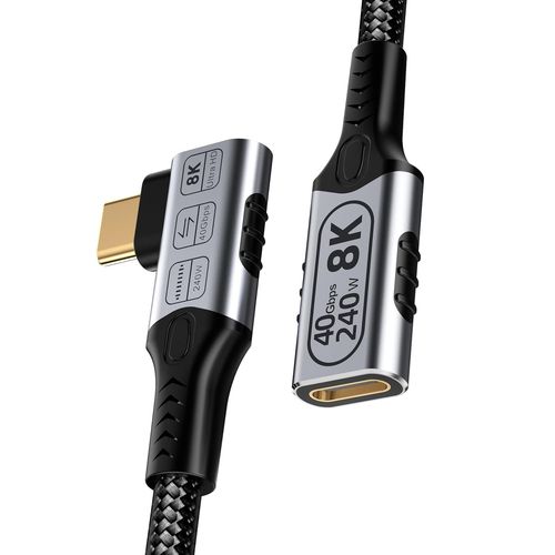 BAERTMY-Court Câble D'Extension Usb C Coudé 90 Degrés Compatible Rallonge Thunderbolt 4 Coudé,Vidéo 8K/4K@60Hz, 40Gbps Rallonge Mâle À Femelle De Type C À Angle Droit 240W Cordon Tressé À Charge Rapi
