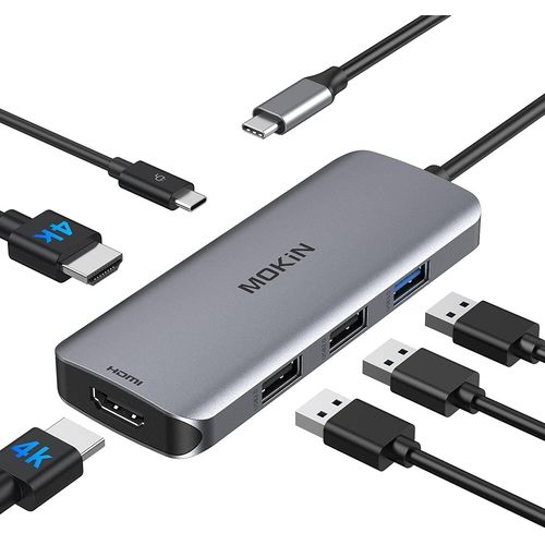 BAERTMY-Adaptateur Usb C Vers Hdmi, Hub Usb C Vers Dual Hdmi, 6 En 1 Thunderbolt 3 Vers Hdmi Avec 2 Ports Hdmi 4K,3 Ports Usb, Port D'Alimentation Type C Compatible Pour Macbook, Et Plus Encore.