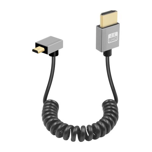 BAERTMY-Câble Enroulé 4K Micro Hdmi Vers Hdmi, Cordon Spiralé 18Gbps 4K@60Hz Micro Mâle Vers Mâle Hdmi 2,0, Pour Appareils Photo, Cartes De Capture Vidéo Transmission Haute Vitesse (Down Angle)