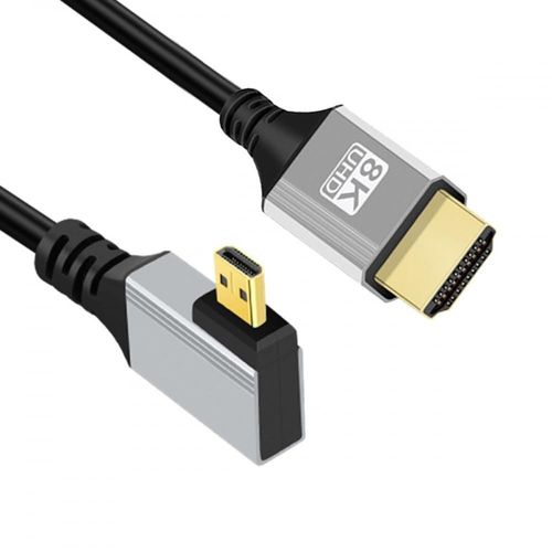 BAERTMY-Câble Micro Hdmi 2.1 Ultra Fin Coudé À 90 Degrés Vers La Gauche 8K 4K Cordon Ultra Flexible Ultra Fin Type-A Vers Type-D Pour Caméra Hdtv 50 Cm