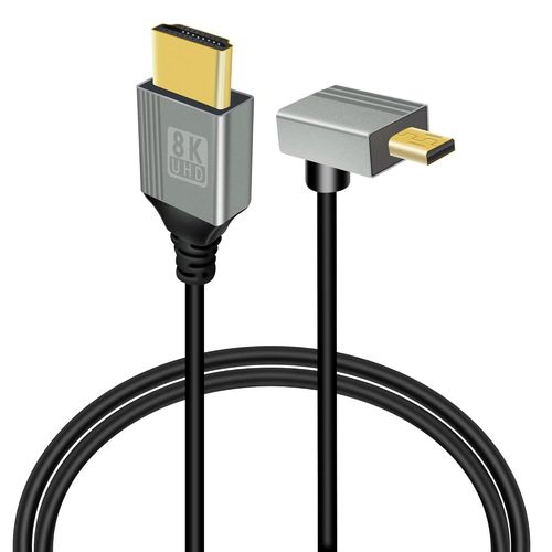 BAERTMY-Câble Adaptateur Micro Hdmi Vers Hdmi À 90 Degrés, 48 Gbps Ultra Haute Vitesse Micro Hdmi Mâle Vers Hdmi Prise En Charge 8K @ 60Hz, 4K @ 120 Hz, Pour Gopro, Appareils Photo (Micro Hdmi À