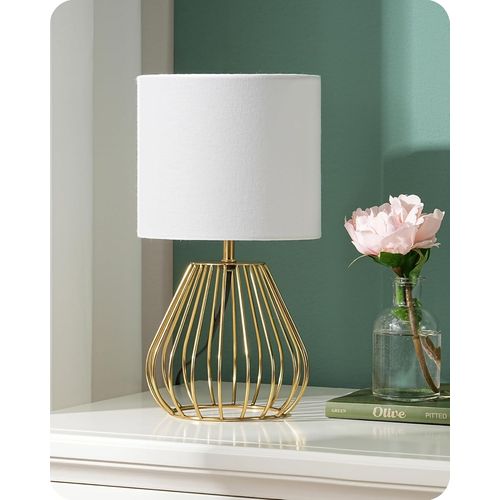 Asas-Lampe De Chevet Avec Abat-Jour En Lin Blanc Et Base Doré Métallique En Forme De Goutte,E14 Ampoule Led Incluse De 2700k Blanc Chaud,Lampe De Table Moderne Pour Chambre,Bureau,Salon
