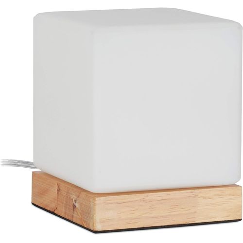 Asas-Lampe De Table,E 14,Pied En Bois Et Verre Blanc Opale,Design Scandinave,Hlp: 15x12x12cm,De Chevet.